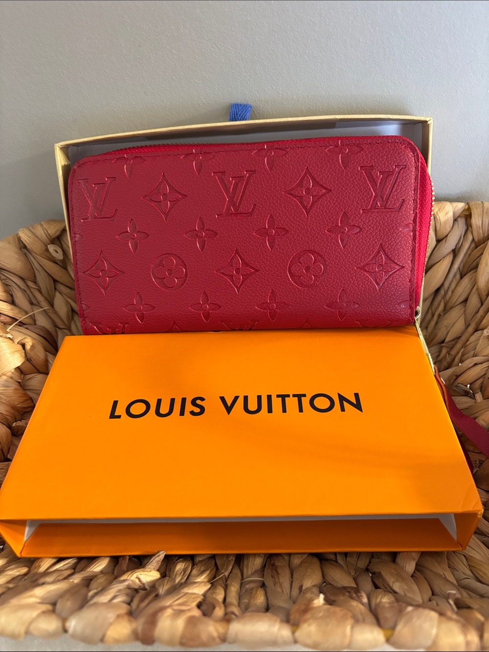 Louis Vuitton Red Embossed Monogram Zip Wallet